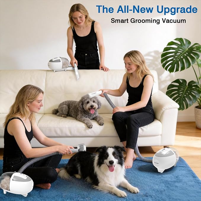 Dog Grooming Vacuum, 13000Pa & 2L Dust Cup & <55dB, 5-in-1 Self-Cleaning Pet Hair Vacuum with Spray Brush for Shedding, Quiet Deshedding Kit for Dogs Cats