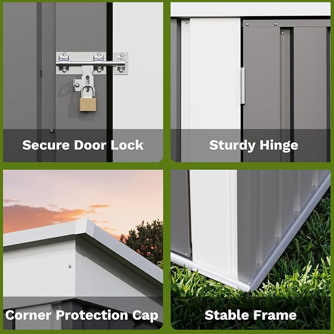 Patiowell 5x3 FT Outdoor Storage Shed, Garden Tool Shed | with Sloping Roof and Lockable Door, Metal Shed for Backyard Garden Patio Lawn, Gray