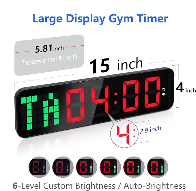 LUCORB Gym Timer - Large Digital Gym Clock Wall with Interval Time Progress Bar, Countdown/Up Stopwatch, Remote Control for Home Gym Garage Boxing Crossfit