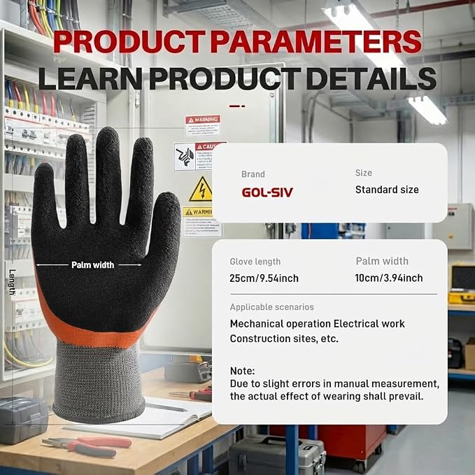 Electrical Insulated Gloves, 500V High Voltage Resistance Electrician Safety Gloves, Rubber Non Slip Work Gloves, Double Insulated, 3pcs-Large