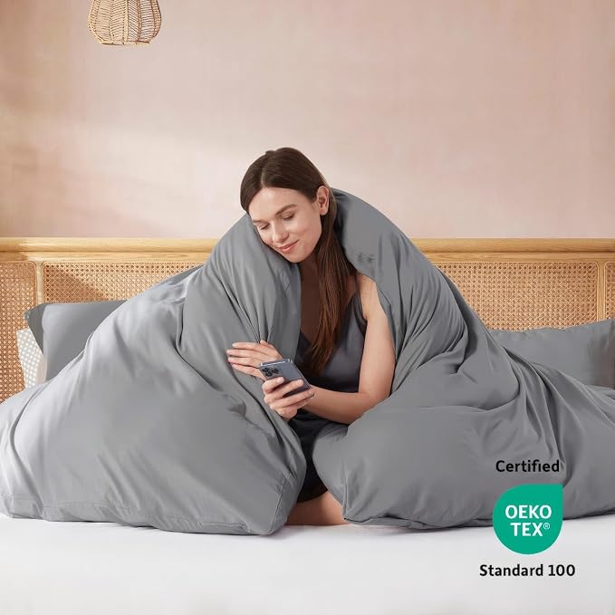 Nestl Grey Duvet Cover Full Size - Soft Double Brushed Full Size Duvet Cover Set, 3 Piece, with Button Closure, 1 Duvet Cover 80x90 inches and 2 Pillow Shams