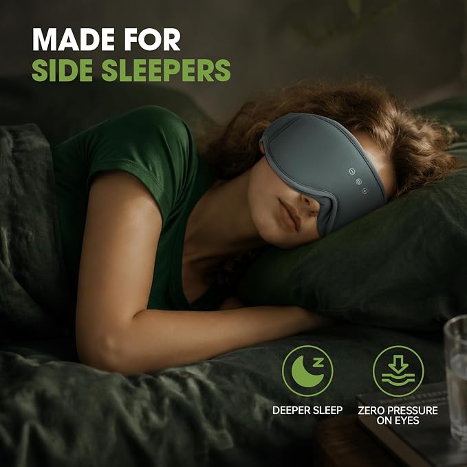 Bamboo Cotton Large Sleep Mask with Bluetooth Wireless Headphones - Blackout Eye Mask for Sleeping 3D Contoured Sleep Eye Cover Headband Ear Plugs Low Noise Hook for Men Women Better Experience (Grey)