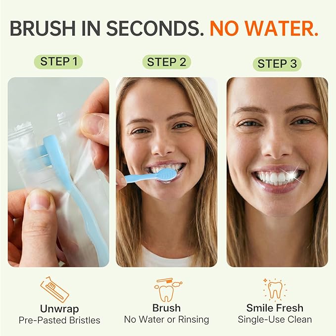 24-Pack Pre-Pasted Mini Travel Toothbrushes, Individually Wrapped Value Pack, Disposable Toothbrushes with Toothpaste, Waterless Single-Use Extra Soft Bristle for Adults, On-The-Go & Braces