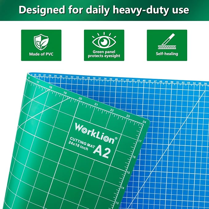 WORKLION 18'' x 24'' Large Self Healing PVC Cutting Mat, Double Sided, Gridded Rotary Cutting Board for Craft, Fabric, Quilting, Sewing, Scrapbooking - Art Project…