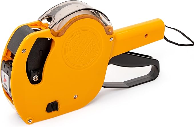 Motex MX-5500NEW Price Tag Gun, 1 Line 8 Digits – Pre-Loaded 1,000 White Labels & Ink, Extra Ink Refill – Easy Label Maker for Retail, Grocery, Garage Sale, Inventory – Yellow