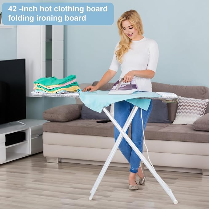 Folding Ironing Board, Extra-Wide Adjustable Height Iron Board with Folding Legs, Exquisite Pattern,Smooth Edge,Good Load-Bearing, Non-Slip Iron Board for Home Bathroom (42.13" Grey)