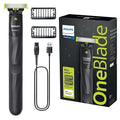 Philips OneBlade Trimmer & Shaver, Trim & Shave Any Length with Extra Skin Protection, Dual-Sided Blade, Waterproof Body Electric Razor, USB Charging, 2 Stubble Combs Included