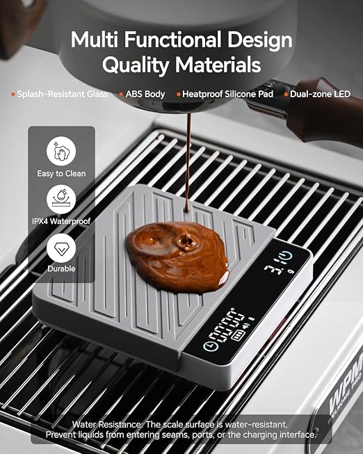 Digital Mini Coffee Scale with Timer - Mini Espresso Scale with Flow Rate Indicator & Brew Ratio, 4 Smart Modes Rechargeable 2kg/0.1g Precision Scale for Pour Over, Kitchen, Matcha, White
