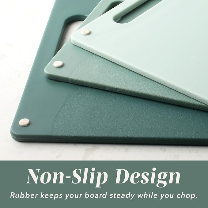 COOK WITH COLOR Non-Slip Cutting Board Set – Kitchen Essentials with Easy Grip Handle for Meat, Veggies, and Fruits, 3 Cutting Boards, Mint
