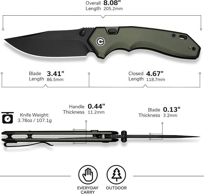 CIVIVI Elite Brova Folding Pocket Knife, 3.41" S35VN Blade, Top Liner Lock | Ergonomic Stylish Aluminum Handle, Reversible Clip, EDC Knife CE25093-3