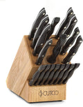 CUTCO Model 2018 Homemaker+8 Set Includes (8) #1759 Table Knives, (10) Kitchen Knives & Forks, #1748 Honey Oak knife block, #82 Sharpener, and #125 Medium Poly Prep cutting board