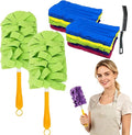 Reusable Chenille Microfiber Dust Duster Set, Duster with 5 Pcs Washable Cloth Covers, 360° Electrostatic Duster Refills, Chenille Dusters for Multi-Surface Home Cleaning Free Bathroom Brush (2set)