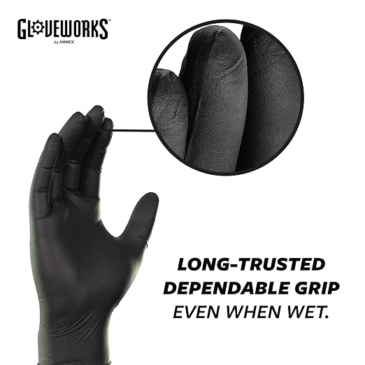 GLOVEWORKS Black Nitrile Gloves for Cooking, Food Prep, Disposable, 5 Mil, For Professional Cleaning, Large, Case of 1000
