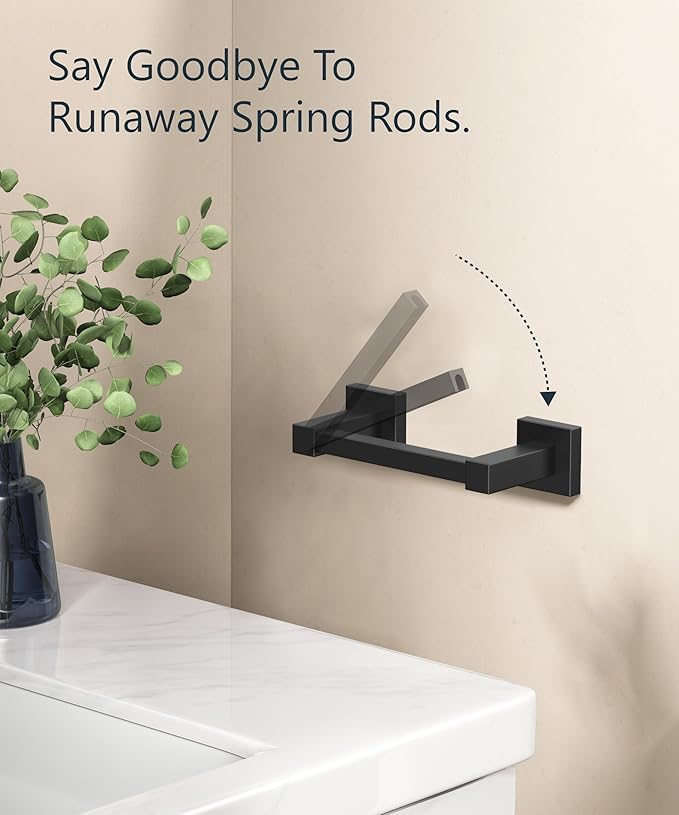 FORIOUS Toilet Paper Holder Wall Mount, Stainless Steel Rustproof Double Post Pivoting Tissue Roll Holder for Bathroom, Commercial Toilet Paper Dispenser (Matte Black, Square)