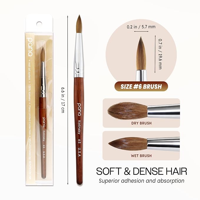 pana USA Acrylic Nail Brush100% Pure Kolinsky Hair Mahogany Wood Handle with Silver Ferrule Round Shaped Style (Size # 6, Mahogany)