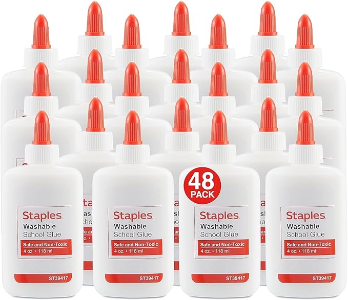 Staples School Glue, 4 oz. Bottles, 48 Pack – Washable Adhesive for Classrooms, Crafts & Projects