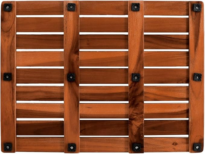 Utoplike (24"x18") Teak Wood Bath Mat, Shower Mats for Bathroom Large | Solid Wooden, with Non-Slip Pads, for Spa Home or Outdoor Inside Shower