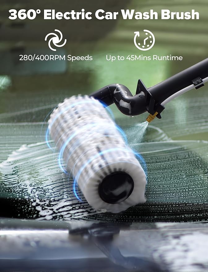 79'' Electric Car Wash Brush with Long Handle, Car Cleaning Brush for Cleaning RV with Water-Fed Pole, Scratch-Free Soft Bristles Car Wash Mop Kit, Complete Car Cleaning Kit for Car Truck RV Boat