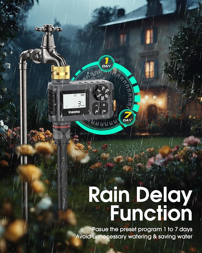 Water Timer for Outdoor Garden Hose, Hose Timer with Rain Delay/Manual Mode, Automatic Drip Irrigation Controller System for Lawn Yard Garden Watering