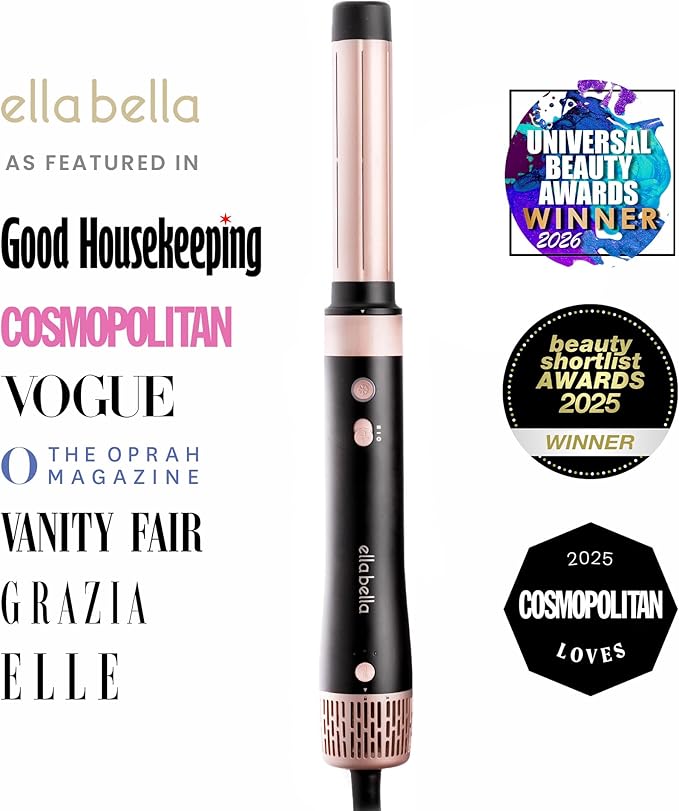 ELLA BELLA® 6 in 1 Professional Hot Air Styler • Powerful Hair Dryer & Straightener Set • Styling Without Heat Damage • Fast Drying Curling Volumizing Straightening • Includes Protective Travel Case