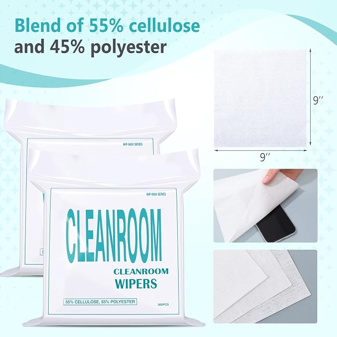 Outus 900 Pcs Cleanroom Wipes (9"x9", 56 Gsm) Lint Free Cloths Nonwoven Microfiber Disposable Wipes Ultra-fine Filaments Laser Sealed Edge for Lab Electronics Printing Semiconductor Industries