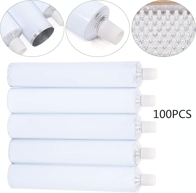DNYSYSJ 100ml Refillable Aluminum Tubes, White, 100PCS | Needle Cap, Squeezable Containers, Empty Toothpaste & Lotion Tubes, Travel Toiletry, Cosmetic Samples