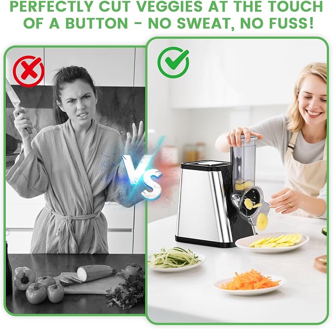 Electric Cheese Grater for Block Cheese - Electric Vegetable Chopper with 5 Blades, Automatic Shredder for Potato Carrot Cucumber Cabbage Onion Kitchen Essentials