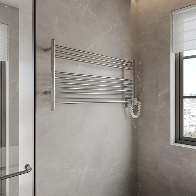 HEATGENE Towel Warmer 10 Bar Towel Dryer Wall-Mounted Plug-in Bath Towel Heater - Brushed