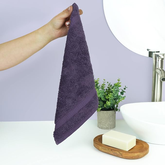 Chakir Turkish Linens 4 Piece Washcloth Set, 100% Cotton Luxury Turkish Washcloths for Bathroom, Soft Absorbent Washcloths, 13 x 13 Inches, Plum