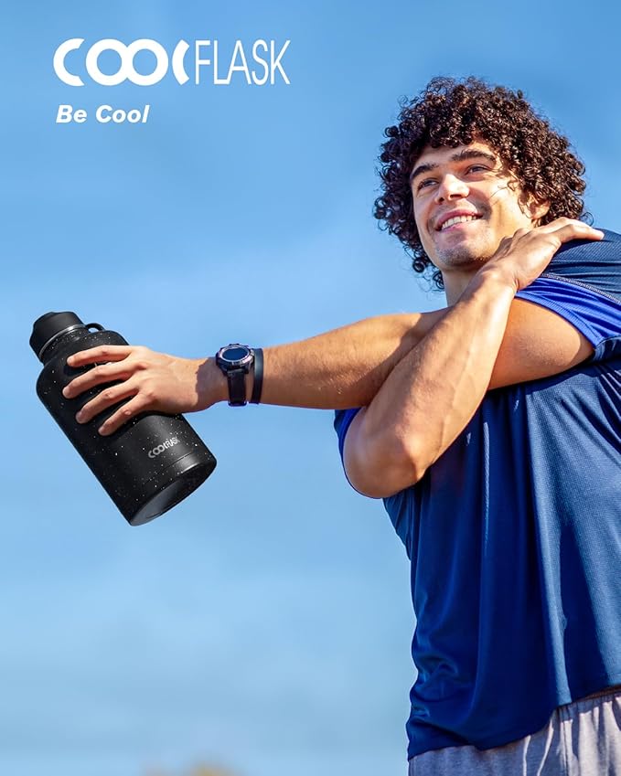 Coolflask 64 oz Insulated Water Bottle with Straw&3 Lids, Half Gallon Insulated Water Jug Galaxy Large Metal Stainless Steel Flask for Gym, Sports and Office, Keep Cold 48H Hot 24H, Starry Night