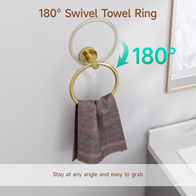 USHOWER Brushed Gold Bathroom Accessories Set, 18-Inch Towel Bar Set Wall Mounted, Durable SUS304 Stainless Steel Bathroom Hardware Set, 8-Piece