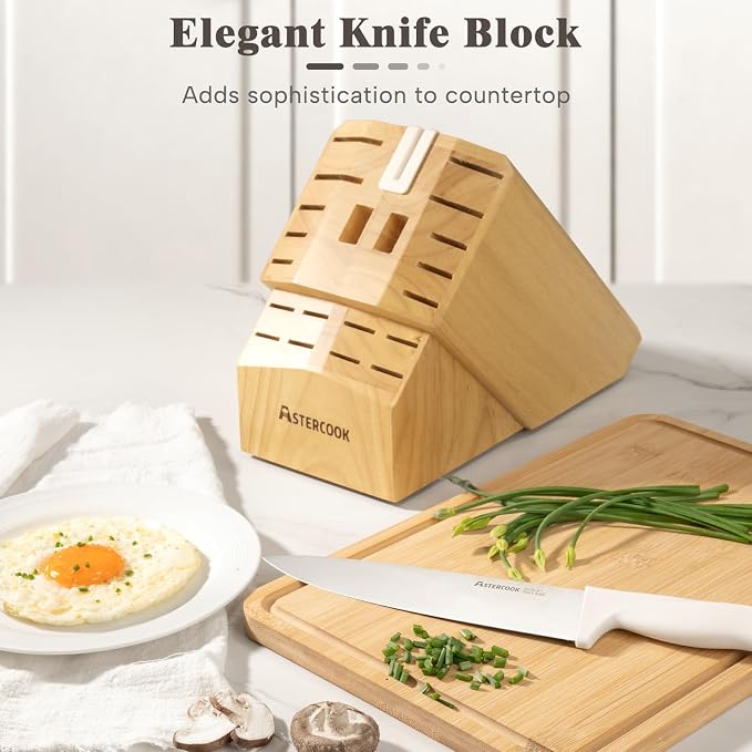 Knife Set, Astercook 22-Piece Kitchen Knife Set with Sharpener Block, High Carbon Stainless Steel Knives, Dishwasher Safe, Non-Slip Handle, Elegant Cream White Design, Perfect Holiday Gifts