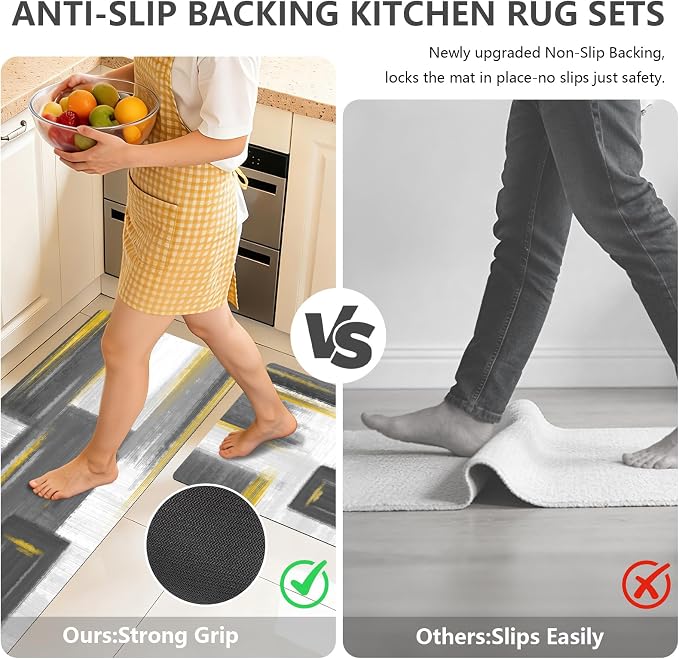 XLHOMO Kitchen Rugs Sets of 3, Non Slip Washable Kitchen Mats for Floor, Anti-Fatigue Runner Rug with Rubber Backing, Waterproof Kitchen Rug Set for Laundry, Floor, Office, Hallway
