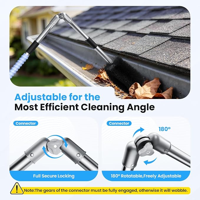 12 FT Gutter Cleaning Tools from Ground, with Shovel & Brush for Outdoor | Includes a 180° Adjustable Turning Head, Anti-slip Keel Belt, No Ladder Needed, Multi-purpose, Made of Stainless Steel.