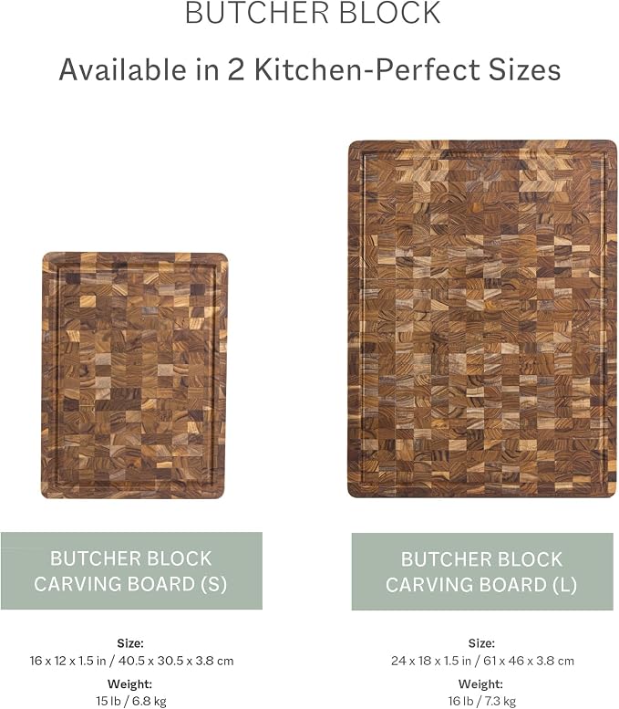 Teakhaus Butcher Block Carving Board - Extra Large Reversible Wooden Cutting Board with Juice Groove - Holiday Gift Ideas for Men and Women - Gift-Ready End Grain Wood, Knife Friendly - FSC Certified