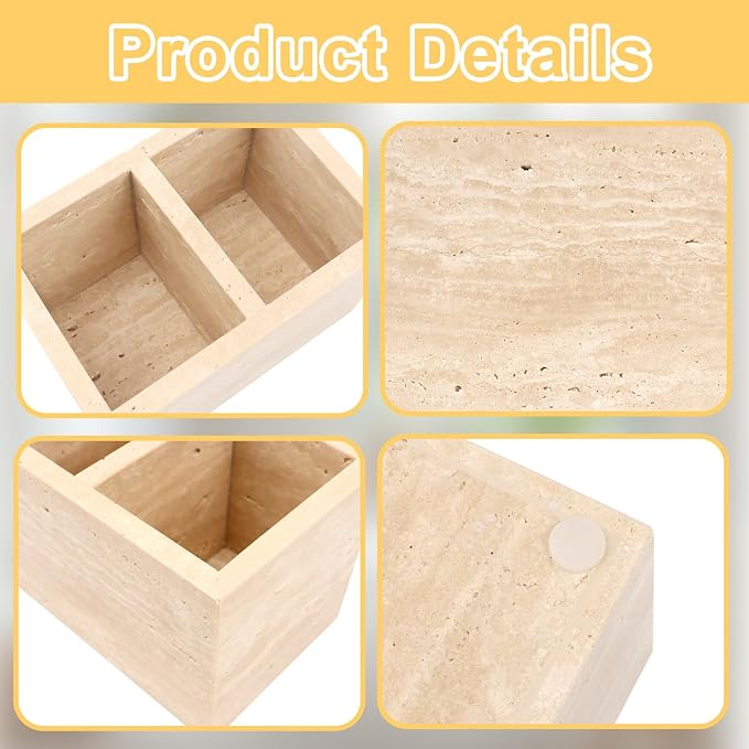 Travertine Toothbrush Holders,Natural Stone Toothbrush Holder with 2 Slots,Heavy Duty Tooth Brush Holder for Bathroom