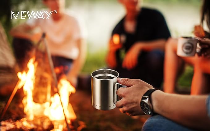 MEWAY 12oz Coffee Mug With Handle 2 Pack Bulk,Stainless Steel Insulated Travel Tumblers With Sliding Lid,Double Wall Vacuum Camping Cup for Hot & Cold Drinks Tea (Sliver,Set of 2)