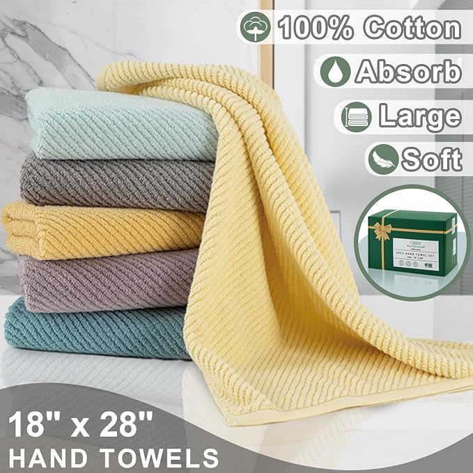 VOOVA & MOVAS Hand Towels 4PC, 100% Cotton, 18x28 in, Sage Green | Thick, Quick Dry, Soft, Absorbent, Bathroom Essentials, Suitable For Shower, Gym, Daily Household