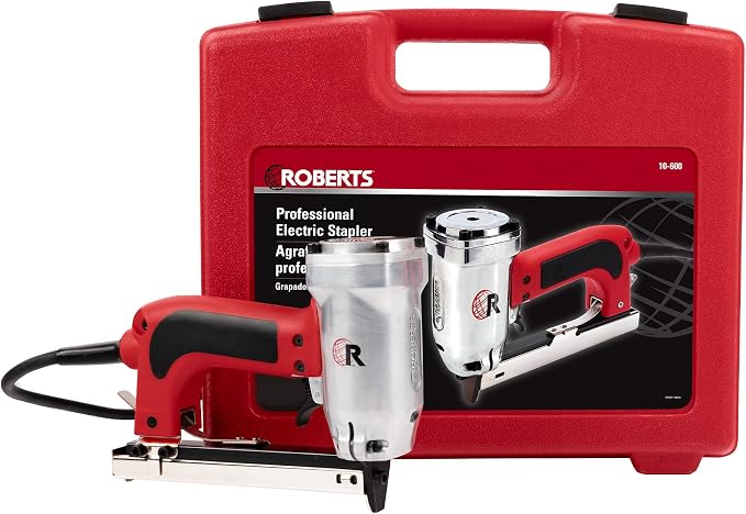 ROBERTS 10-600 3/16" Crown, 120V, 15-Amp, 20 Gauge Electric Stapler with Carrying Case, Red