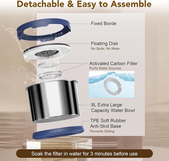 UPSKY 8L Dog Water Bowl No Spill Stainless Steel for Slow Drinking Blue | Large Capacity, Spill-proof, Non-slip Design, Durable, For Large Dogs, Messy Drinkers & Multi-pet Homes, Outdoor / Indoor