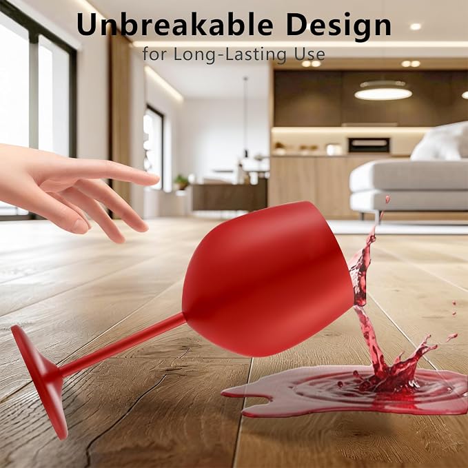 UNISWEET Unbreakable Stainless Steel Wine Glasses Set of 2, Matte Red | 17oz Unique Fancy Metal Wine Goblets, Shatterproof, Ideal for Outdoor, Camping, Travel, Pool, Great Gift for Wine Lovers