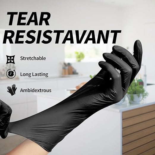 Basic Disposable Medical Synmax Vinyl Exam Gloves - 4 mil Safty Glove 1000pcs - Latex-Free & Powder - SGBE 8003, Large (Case of 1000, Black)