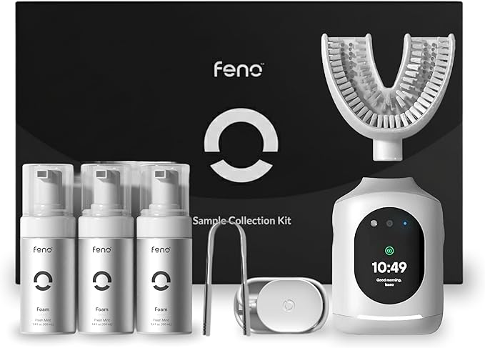 Feno Smartbrush Elite Oral Health – AI-Powered Electric Toothbrush with Personalized Mouthpiece, 3 Tubes Foam Toothpaste, Tongue Scraper, Salivary Microbiome Test & 12-Month Plus Membership