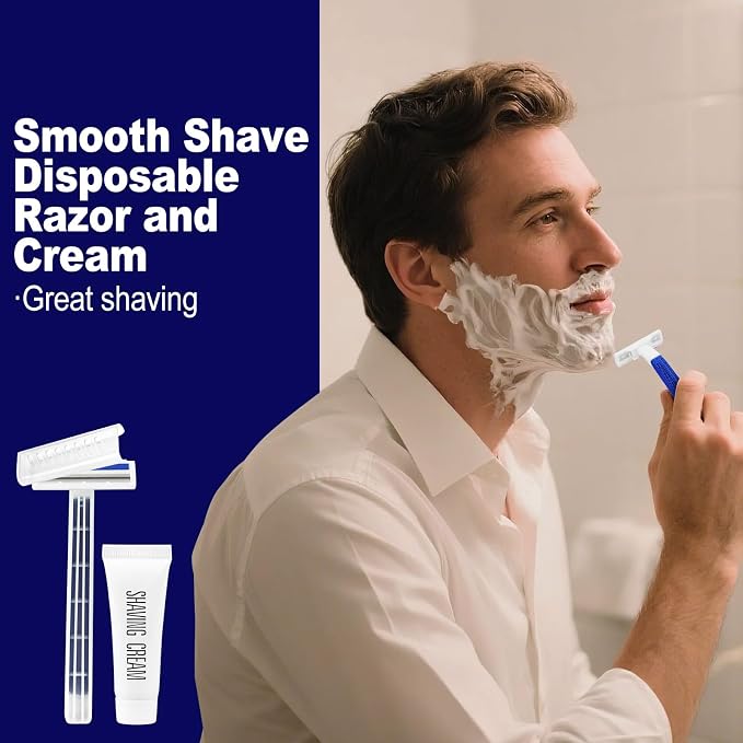 Disposable Razors in Bulk,razors individually wrapped bulk,Twin Blade Razors with Clear Safety Cap and Shaving Cream, Razors For Homeless, Hotel,Air Bnb,Shelter/Homeless/Travel(200 PCS)