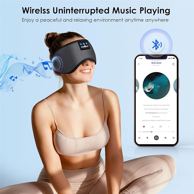 MUSICOZY Sleep Headphones Bluetooth 5.4 Breathable Sleeping Headphones Sleep Mask, Wireless Eye Mask Sleep Earbuds for Side Sleepers Men Women Office Travel Cool Tech Gadgets Gift
