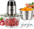 Ganiza Food Processors with 2 Bowls, 450W Meat Grinder Vegetable Chopper | 2-Speed Electric Food Chopper with 8 Cup Glass & 8 Cup Stainless Steel Bowls -Includes 2 Sets of Blades for Fruits/Meat/Nuts