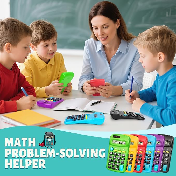 24 PCS Basic Calculators, Pocket-Size Mini with 8 Digit Display, Solar/Battery Dual Power - Bulk for Students, Classroom, Junior High, School, Home & Office (6 Colors)