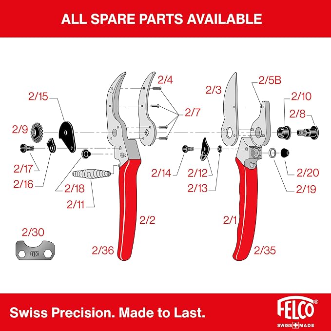Felco F2 Pruning Shears – 9.25" Swiss-Made Garden Clippers for Professional Pruning | Hand Pruners for Gardening | Garden Tool Cutter with Precision Bypass Blade, Aluminum Body, Replaceable Parts