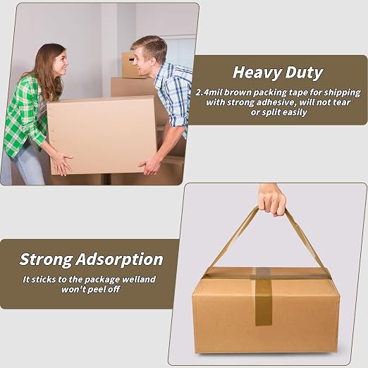Oleitodh 36 Rolls Brown Packing Tape with Dispenser, 1.88" x 60 yd Heavy Duty Shipping Tape Bulk, 2.6 Mil Tan Carton Sealing Tape Refills for Moving Boxes, Mailing, Warehouse Packaging