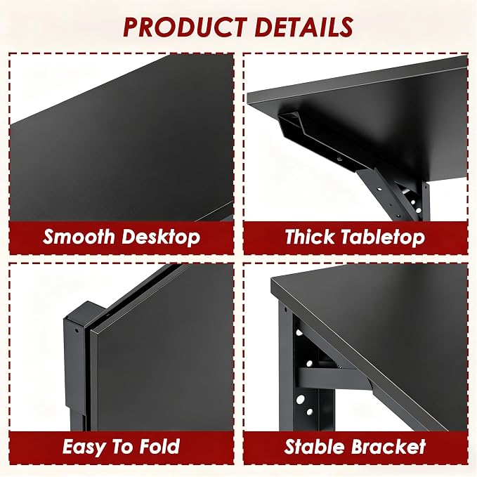 Need 36x20IN Wall Mounted Folding Table for Office Laundry Black | Black Frame Fold Down Wall Mount Desk Folding Wall Table for Small Apartment, Garage&Ironing Station